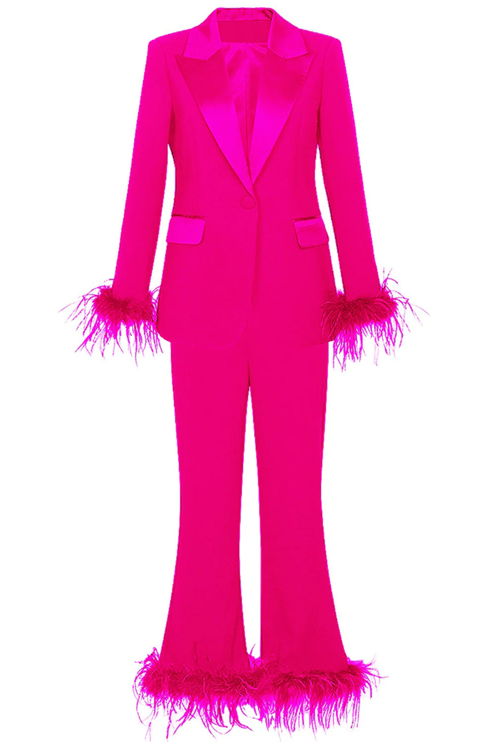 Fuchsia 2 Piece Peak Lapel Women Prom Suits with Feather - Image 2