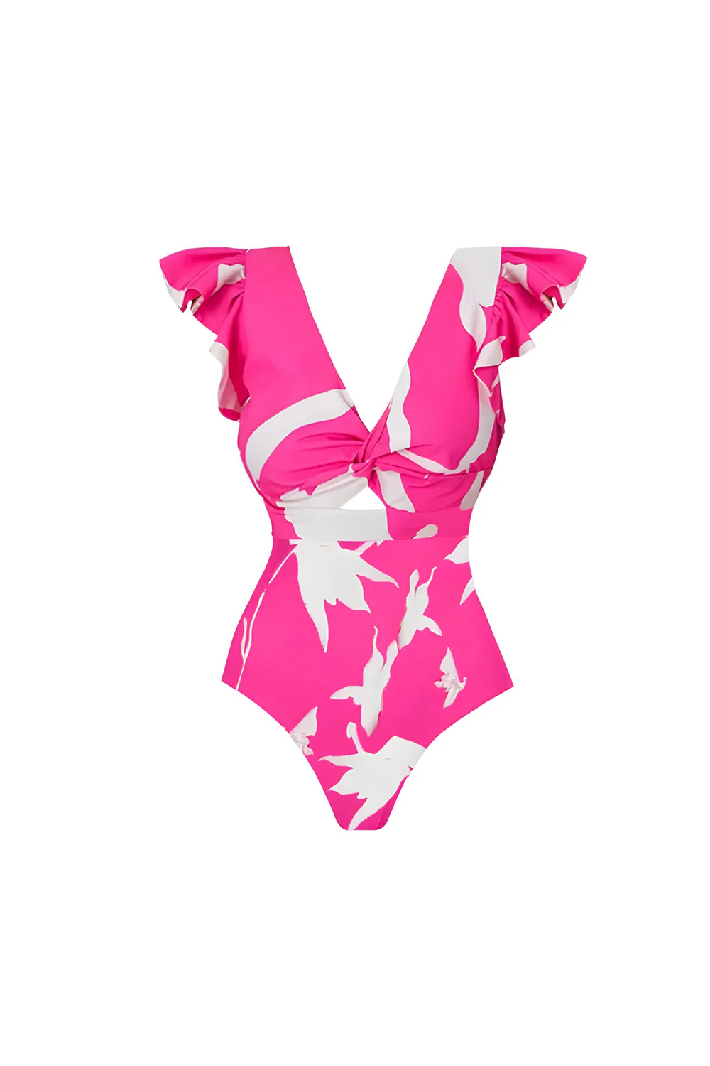 Fuchsia 2 Piece Print V-Neck Swimsuit with Cover Up - Image 2