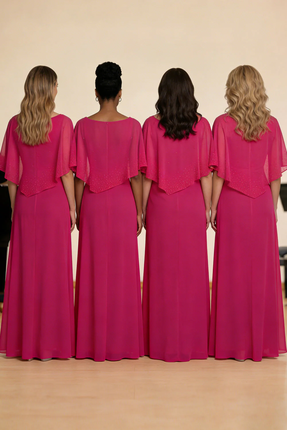 Fuchsia A-Line Boat Neck Chiffon Long Choir Dress - Image 2