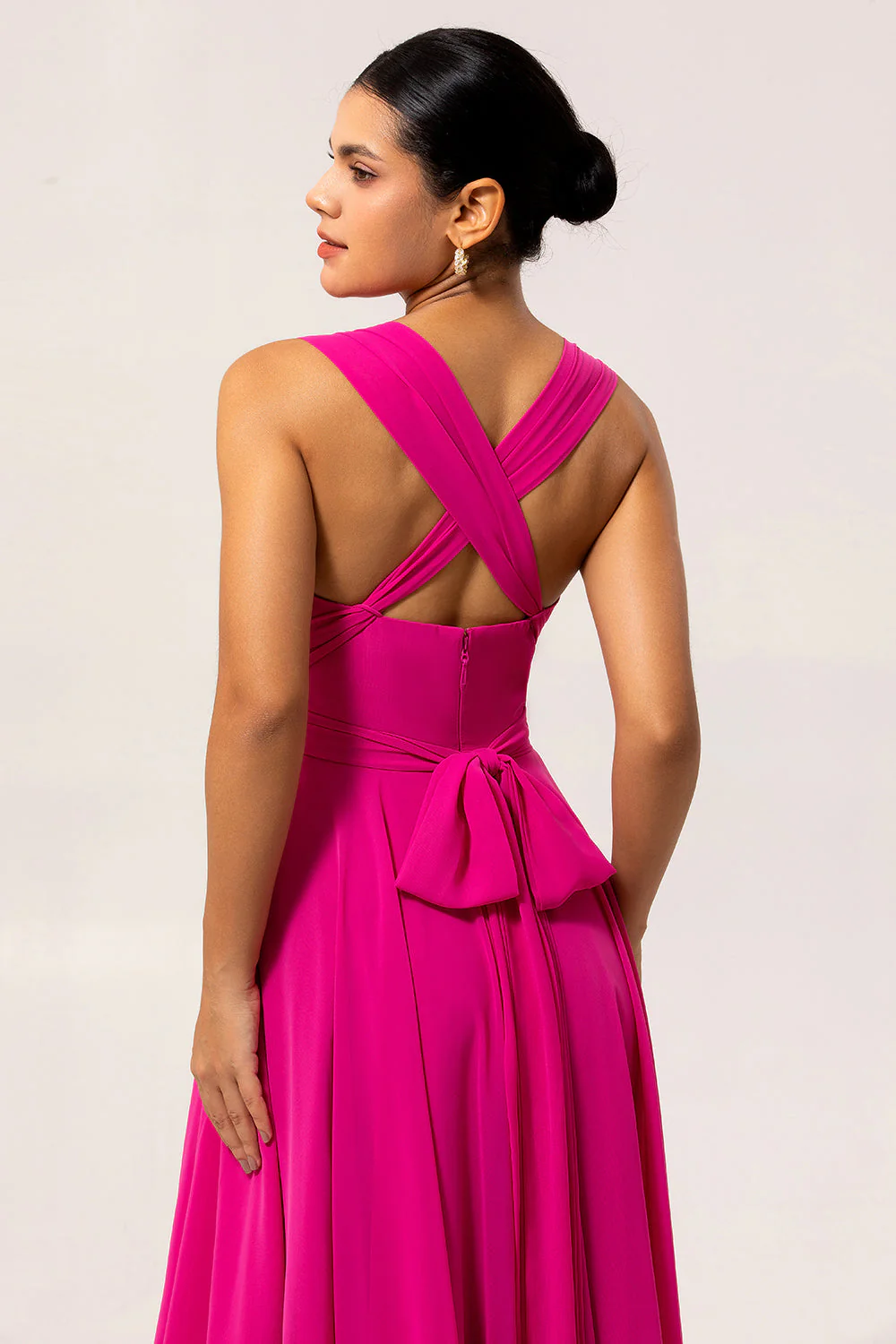 Fuchsia A Line Convertible Chiffon Long Bridesmaid Dress with Slit - Image 6