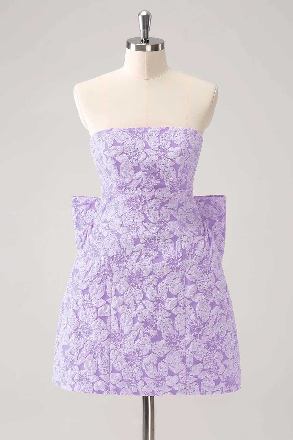 Fuchsia A Line Floral Strapless Short Graduation Dress With Bow - Image 11