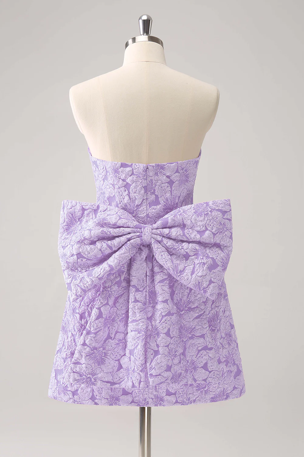 Fuchsia A Line Floral Strapless Short Graduation Dress With Bow - Image 12