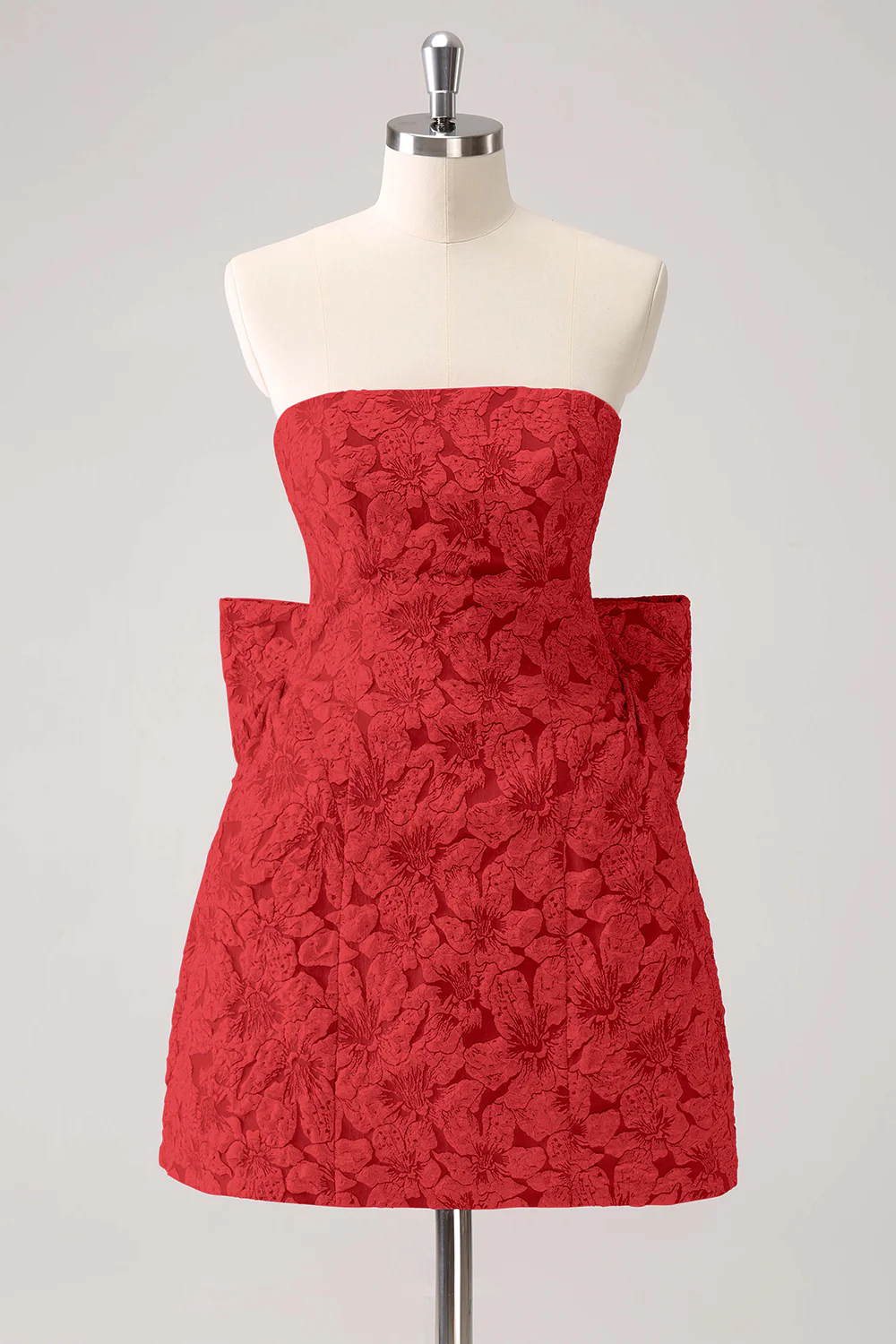 Fuchsia A Line Floral Strapless Short Graduation Dress With Bow - Image 15