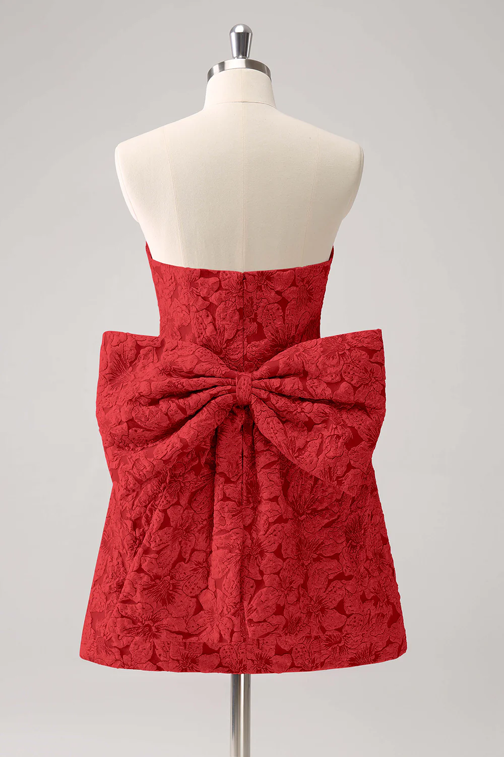 Fuchsia A Line Floral Strapless Short Graduation Dress With Bow - Image 16