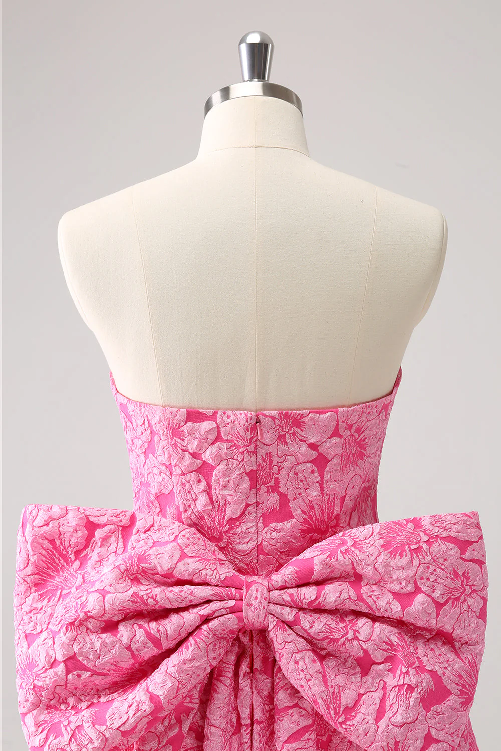 Fuchsia A Line Floral Strapless Short Graduation Dress With Bow - Image 5