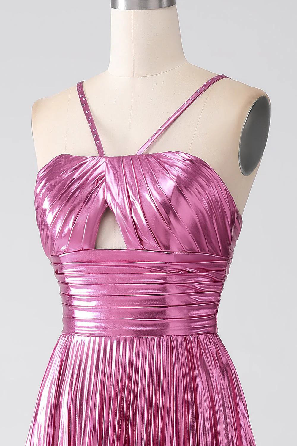 Fuchsia A-Line Spaghetti Straps Pleated Prom Dress with Slit - Image 8