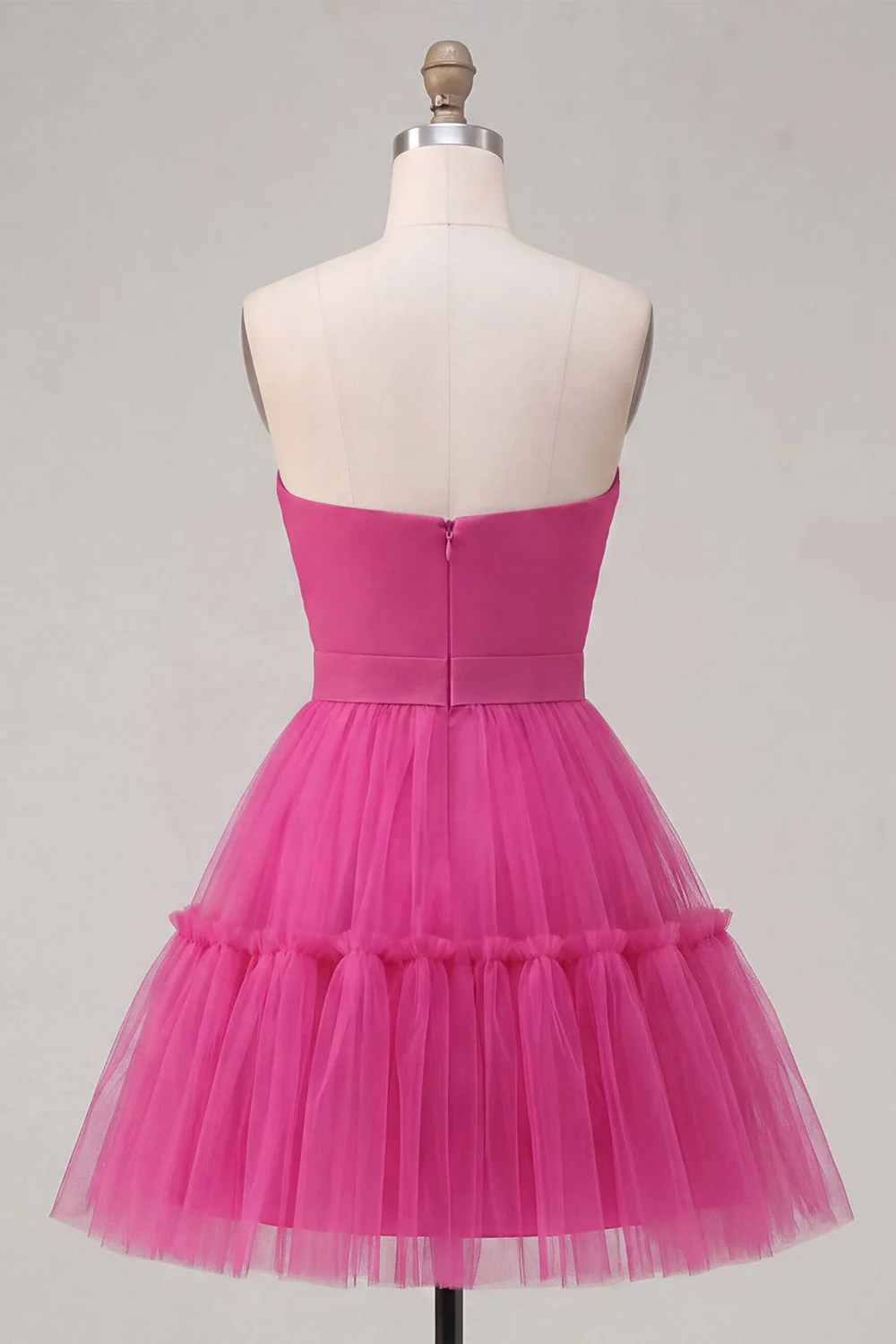 Fuchsia Sweetheart A Line Ruched Short Cocktail Dress with Bow - Image 2