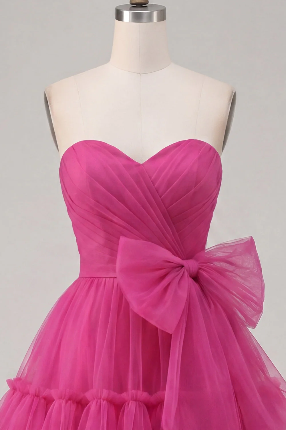 Fuchsia Sweetheart A Line Ruched Short Cocktail Dress with Bow - Image 5