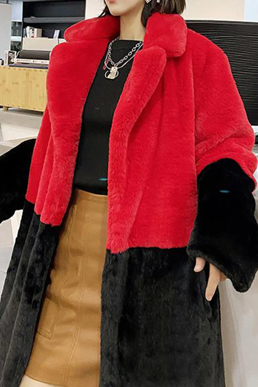 Fuchsia and Orange Fluffy Faux Fur Long Coat - Image 5