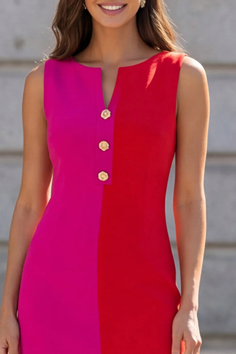 Fuchsia and Red Sheath Sleeveless Midi Work Dress - Image 3
