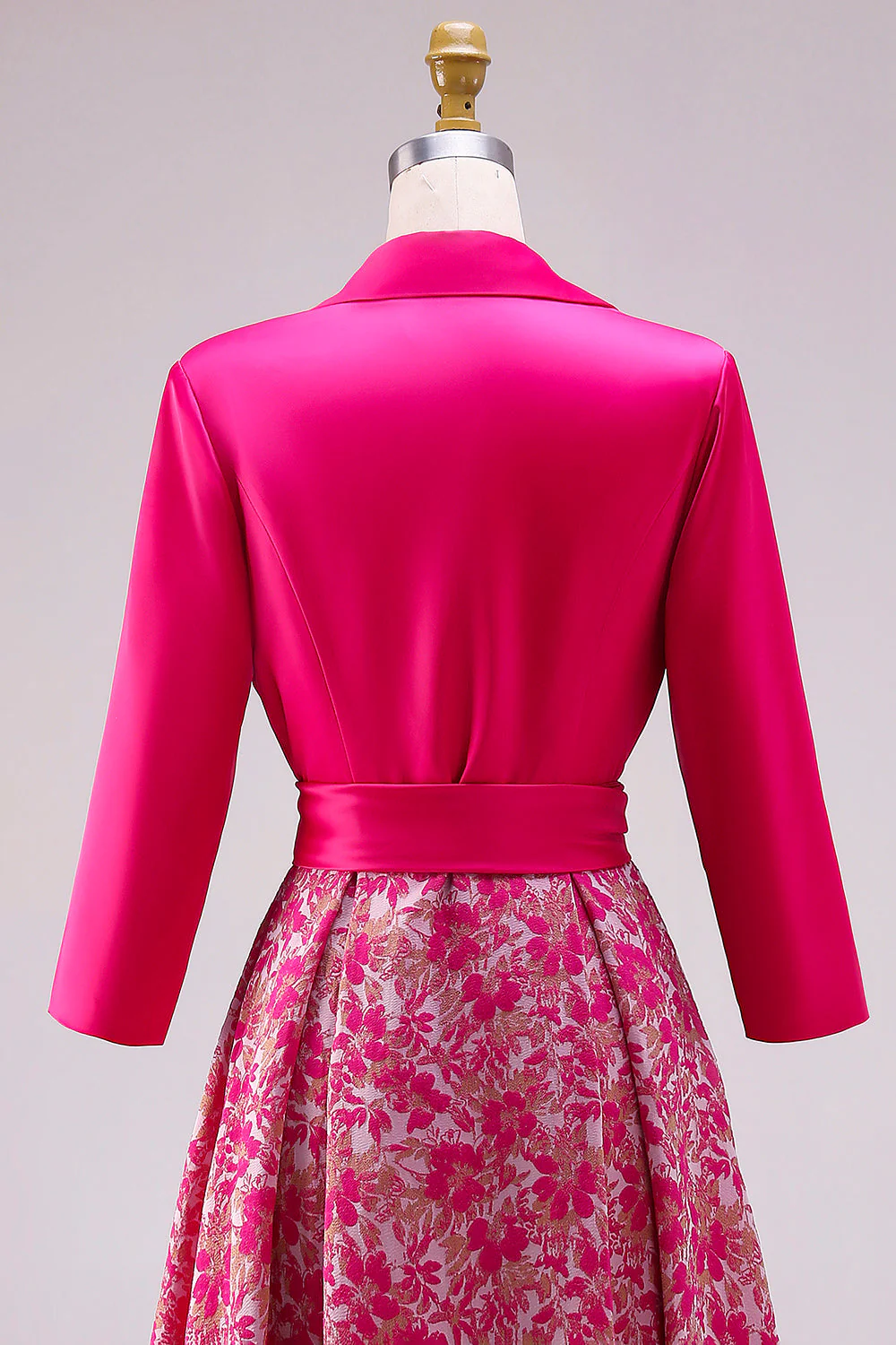 Fuchsia Floral A Line Satin Long Mother of the Bride Dress with Bowknot - Image 5