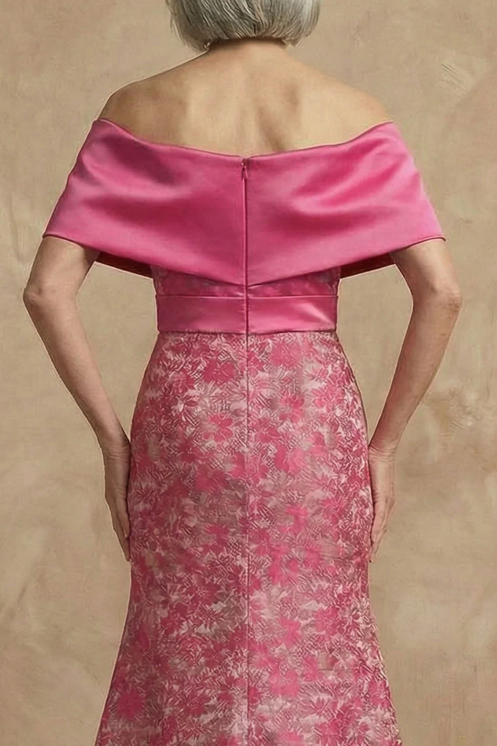 Fuchsia Floral Off The Shoulder Mermaid Long Mother of the Bride Dress with Slit - Image 6