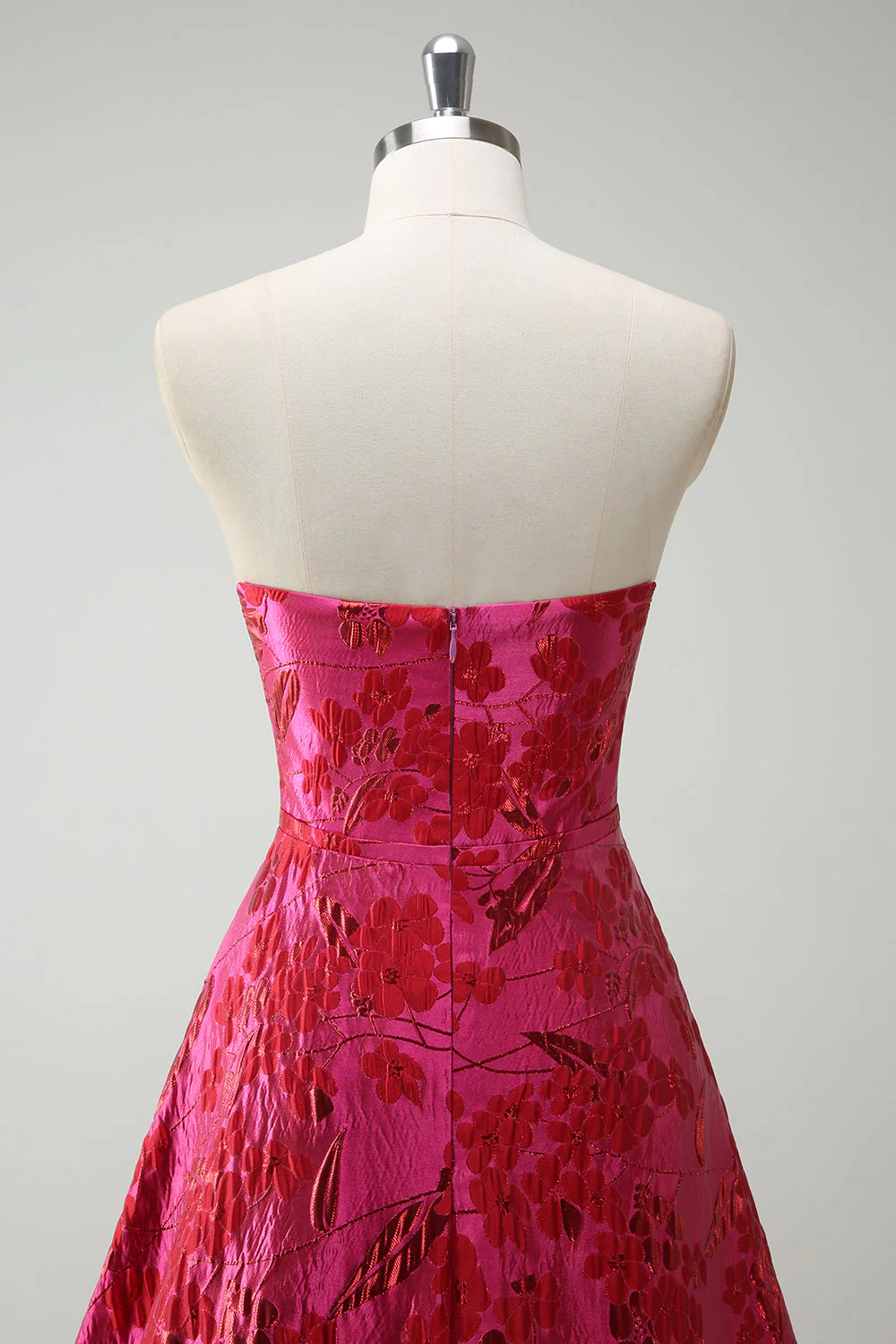 Fuchsia Floral Strapless A-Line Long Prom Dress - Image 5