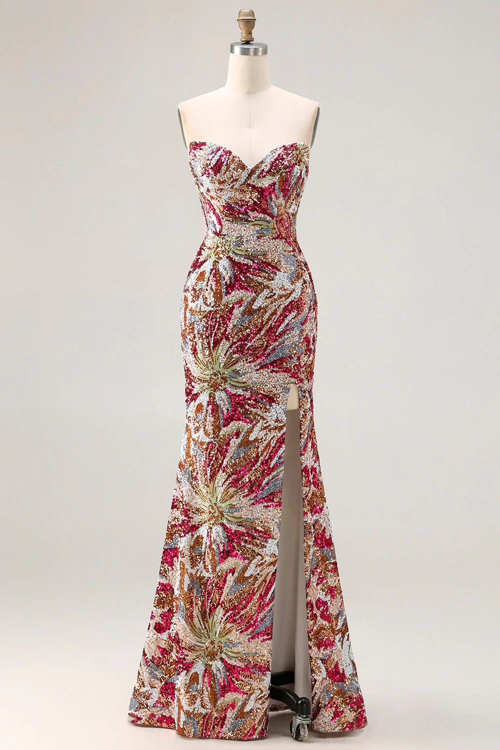 Fuchsia Florla Mermaid Sweetheart Sequin Long Plus Size Prom Dress with Slit - Image 7