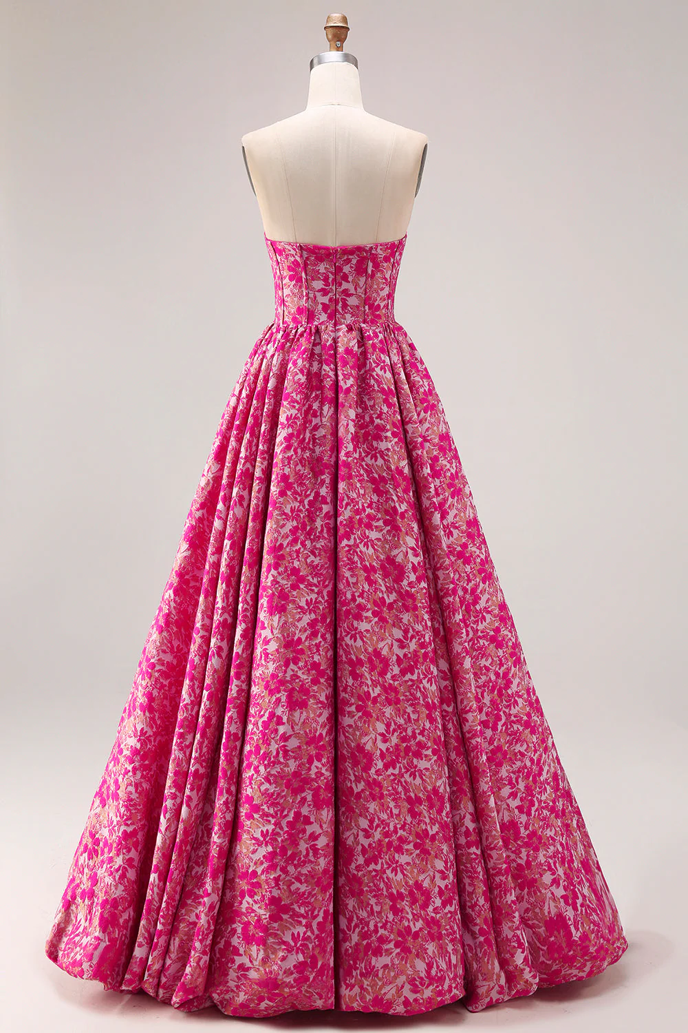 Fuchsia Flower A-Line Maxi Strapless Prom Dress With Pockets - Image 4