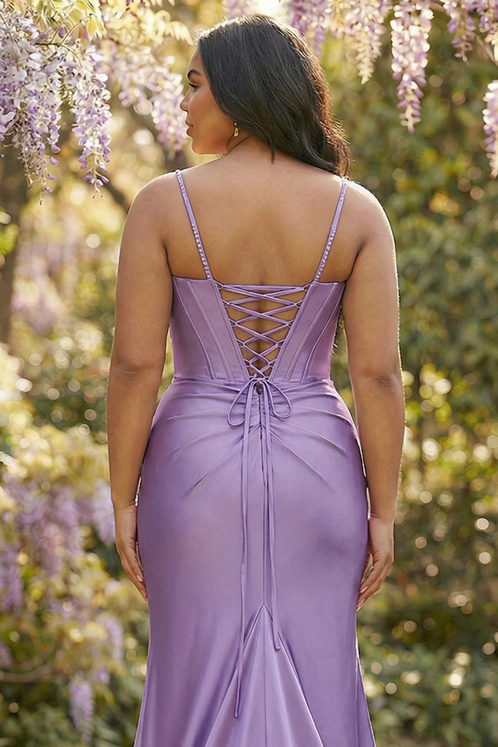 Fuchsia Mermaid Corset Spaghetti Straps Plus Size Prom Dress with Slit - Image 12
