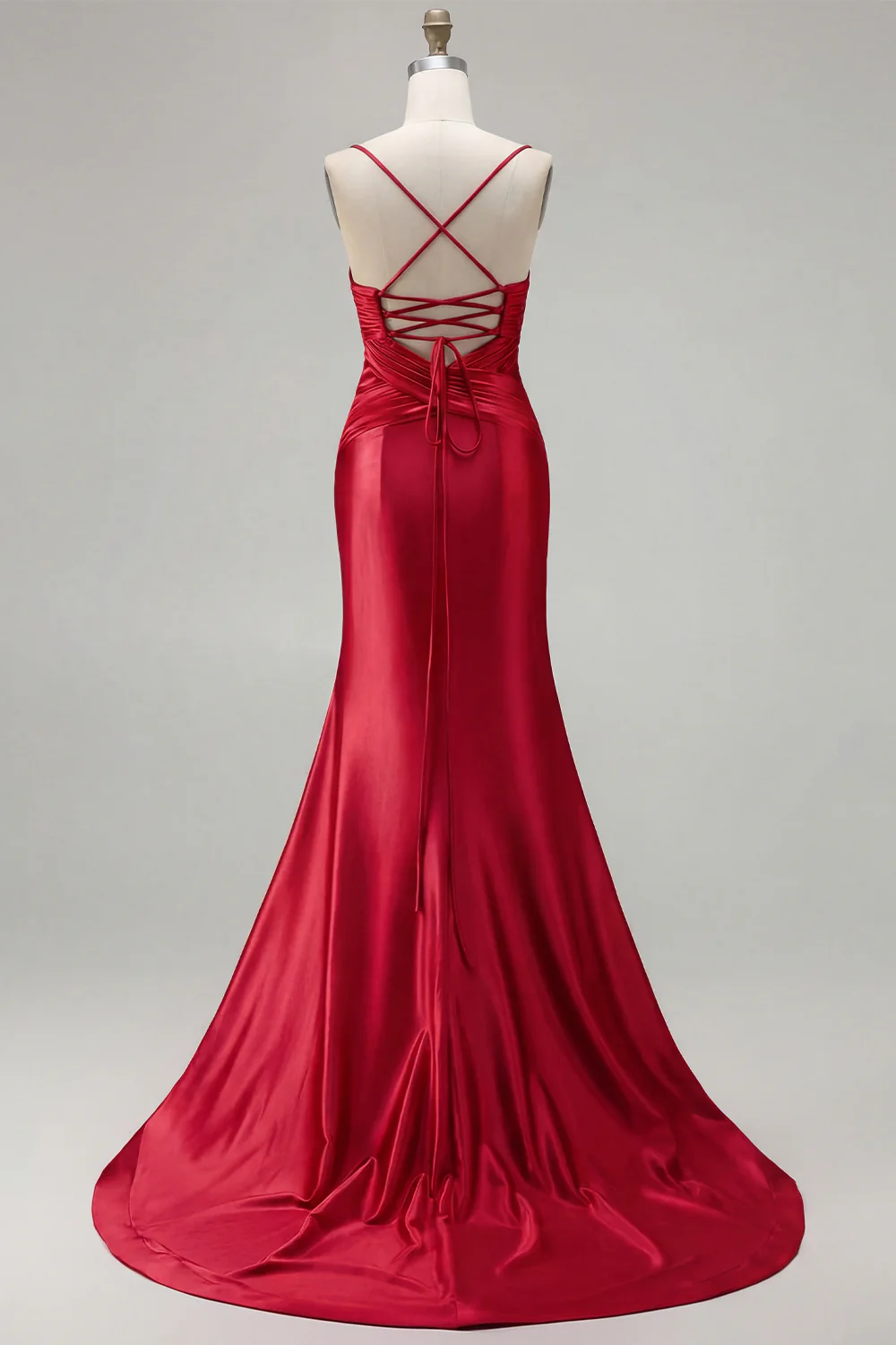 Fuchsia Mermaid Cut Out Pleated Satin Bowed Long Prom Dress with Slit - Image 10