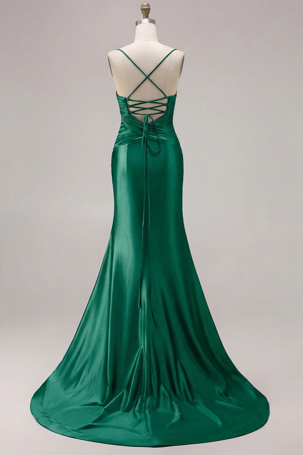 Fuchsia Mermaid Cut Out Pleated Satin Bowed Long Prom Dress with Slit - Image 13
