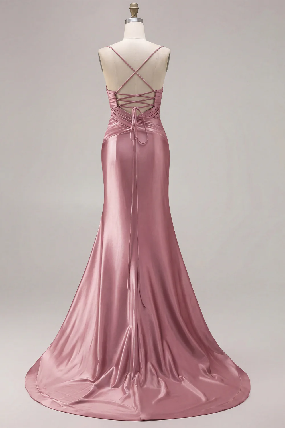 Fuchsia Mermaid Cut Out Pleated Satin Bowed Long Prom Dress with Slit - Image 15