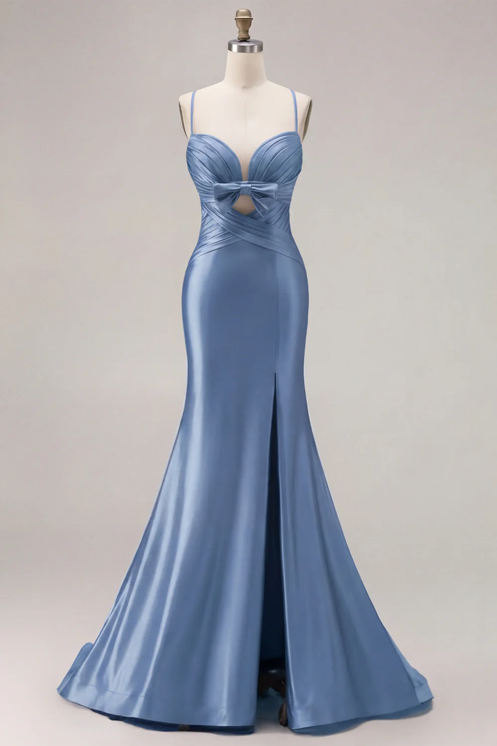 Fuchsia Mermaid Cut Out Pleated Satin Bowed Long Prom Dress with Slit - Image 20