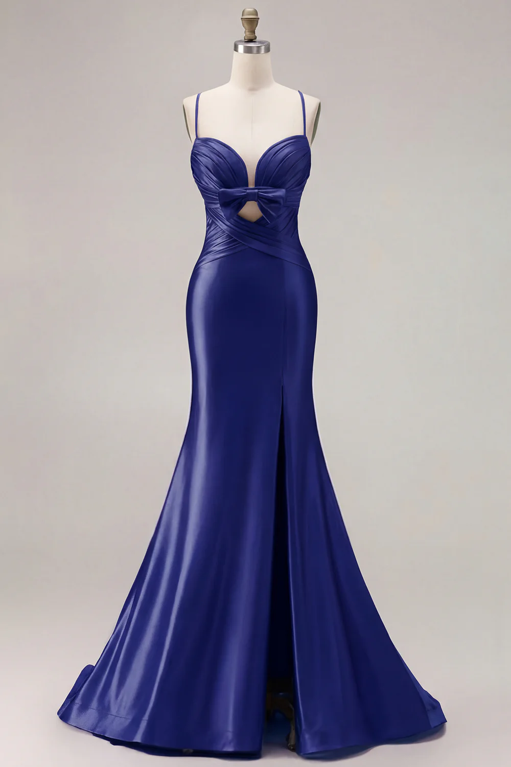 Fuchsia Mermaid Cut Out Pleated Satin Bowed Long Prom Dress with Slit - Image 22