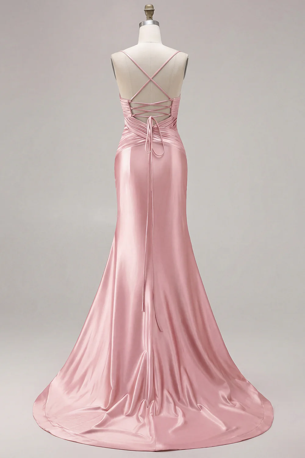 Fuchsia Mermaid Cut Out Pleated Satin Bowed Long Prom Dress with Slit - Image 25