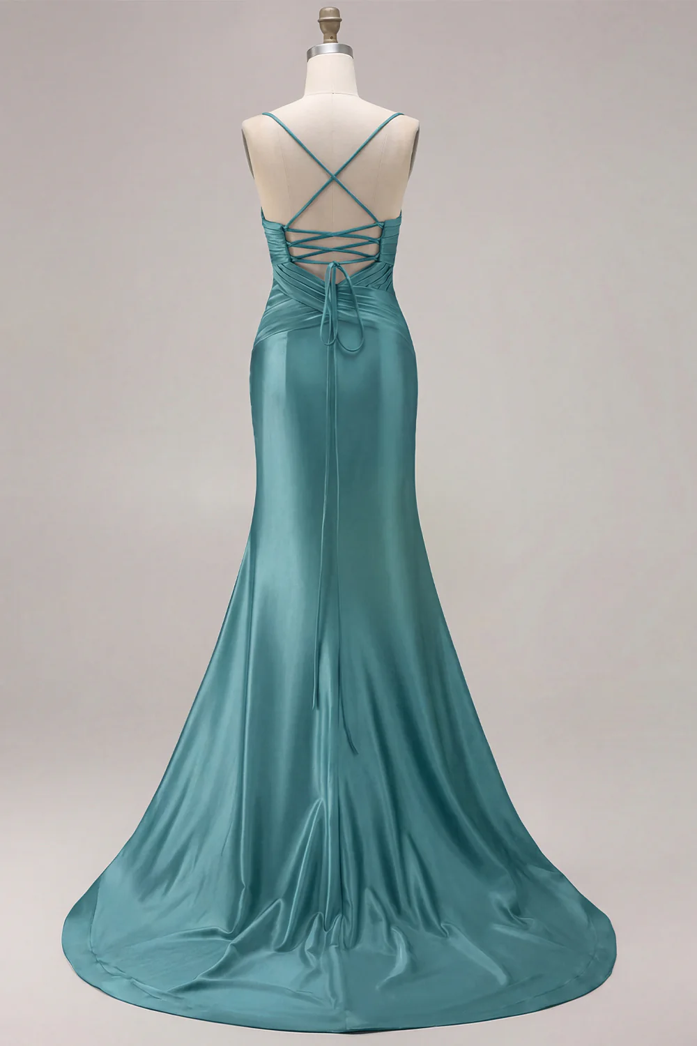 Fuchsia Mermaid Cut Out Pleated Satin Bowed Long Prom Dress with Slit - Image 31