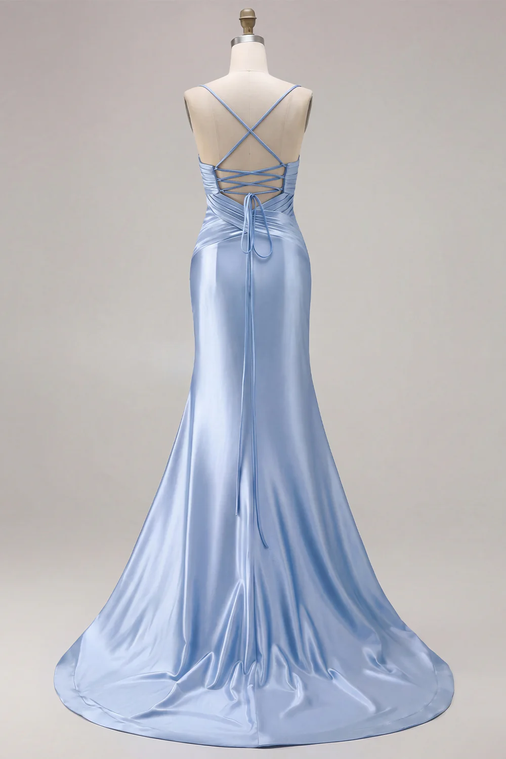 Fuchsia Mermaid Cut Out Pleated Satin Bowed Long Prom Dress with Slit - Image 9