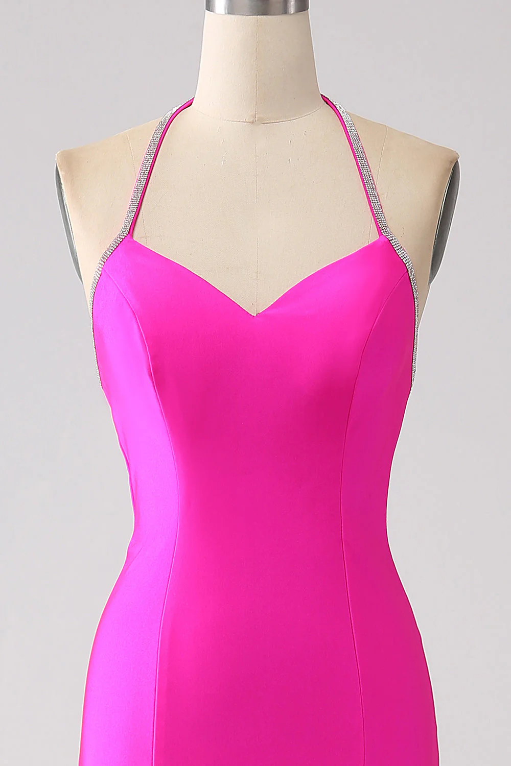 Fuchsia Mermaid Halter Neck Backless Long Prom Dress - Image 4