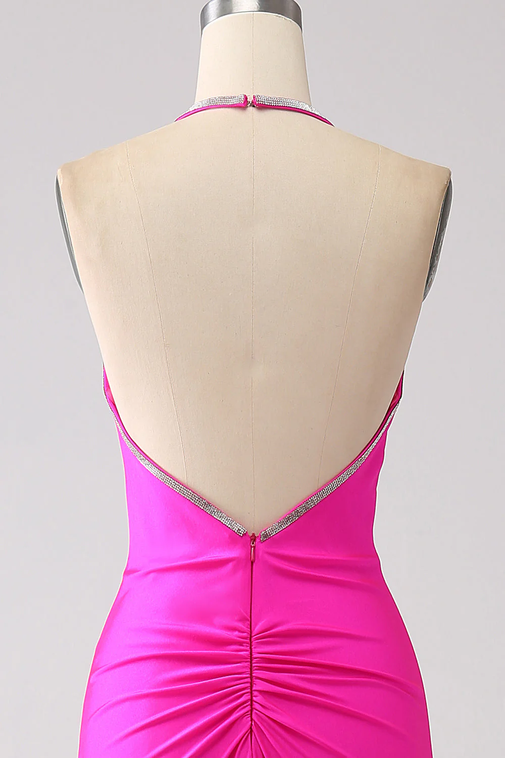Fuchsia Mermaid Halter Neck Backless Long Prom Dress - Image 5