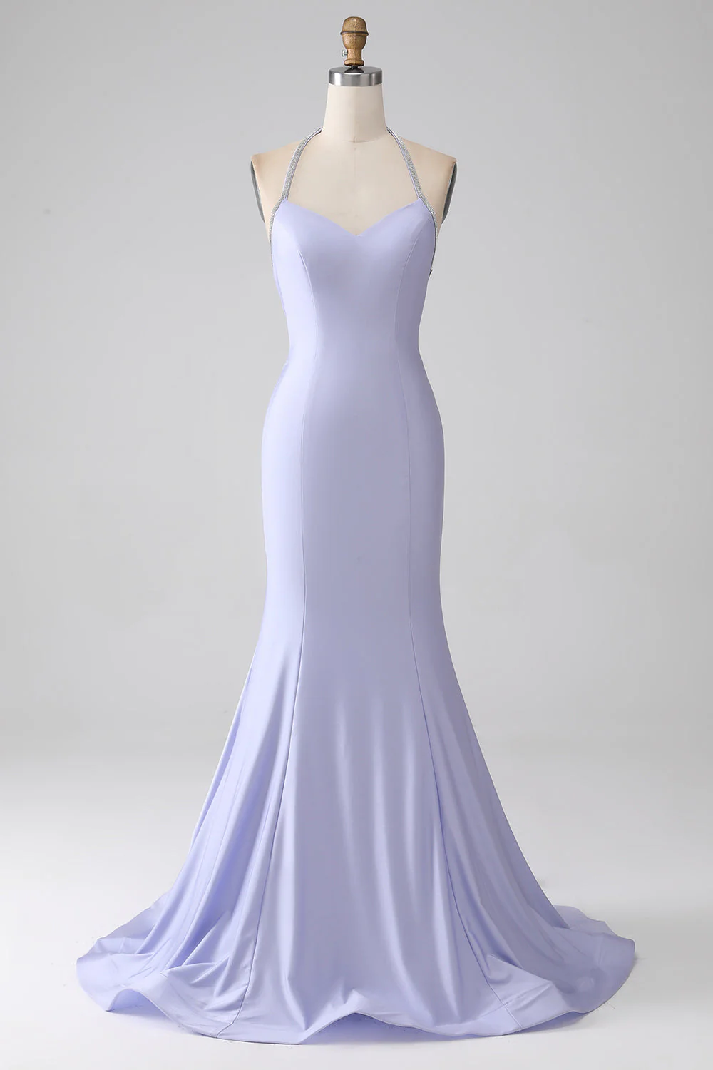 Fuchsia Mermaid Halter Neck Backless Long Prom Dress - Image 7