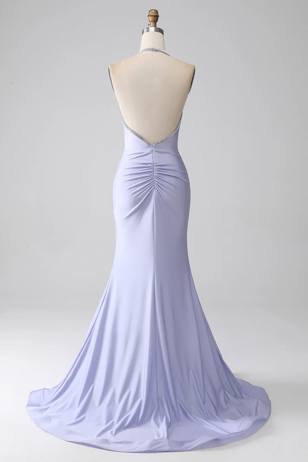Fuchsia Mermaid Halter Neck Backless Long Prom Dress - Image 8
