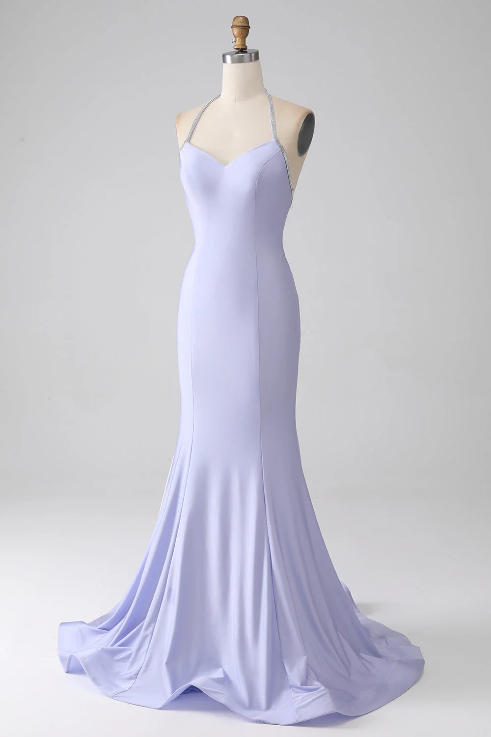 Fuchsia Mermaid Halter Neck Backless Long Prom Dress - Image 9