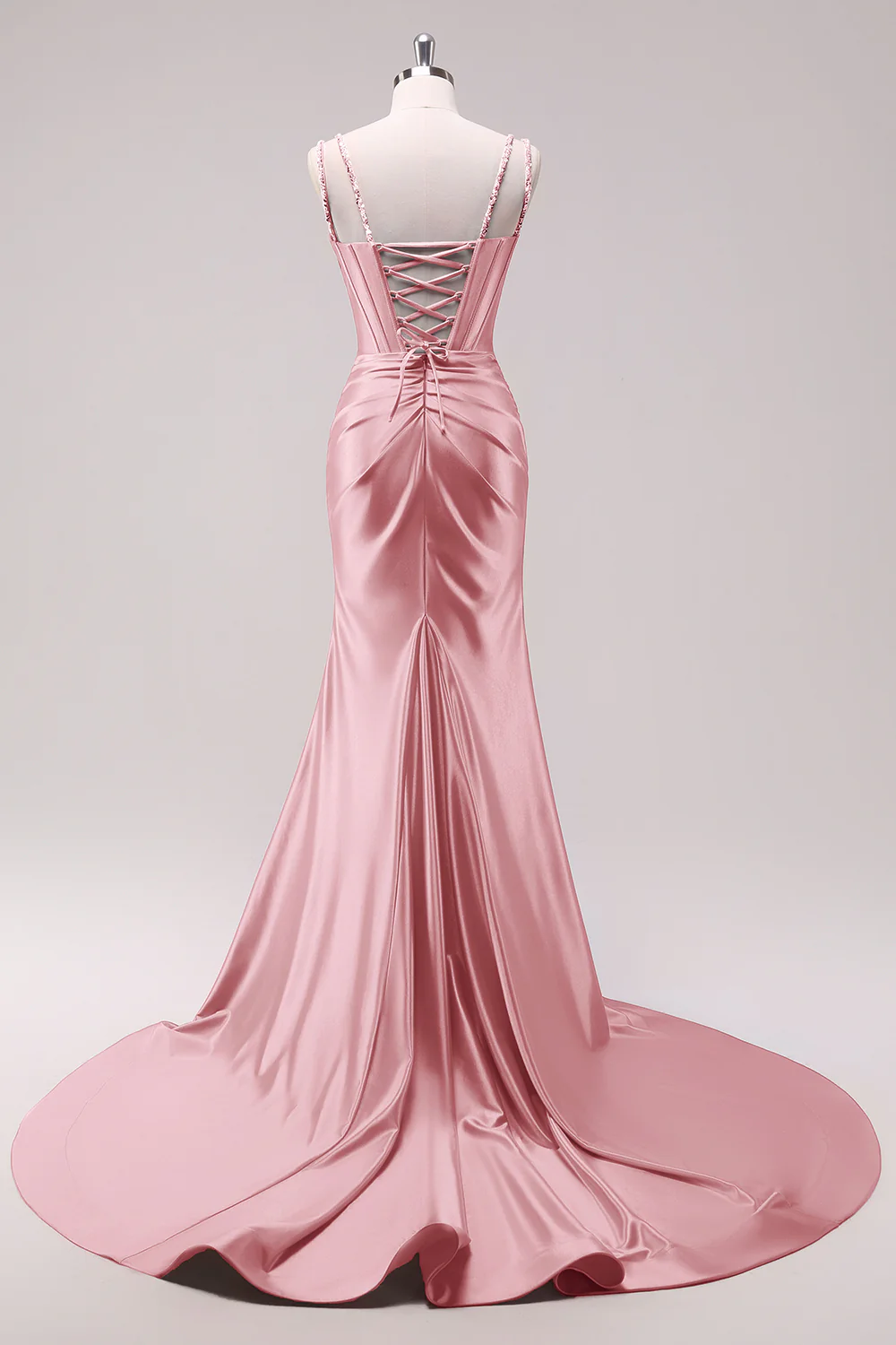 Fuchsia Mermaid Spaghetti Straps Corset Sequin Prom Dress with Slit - Image 10