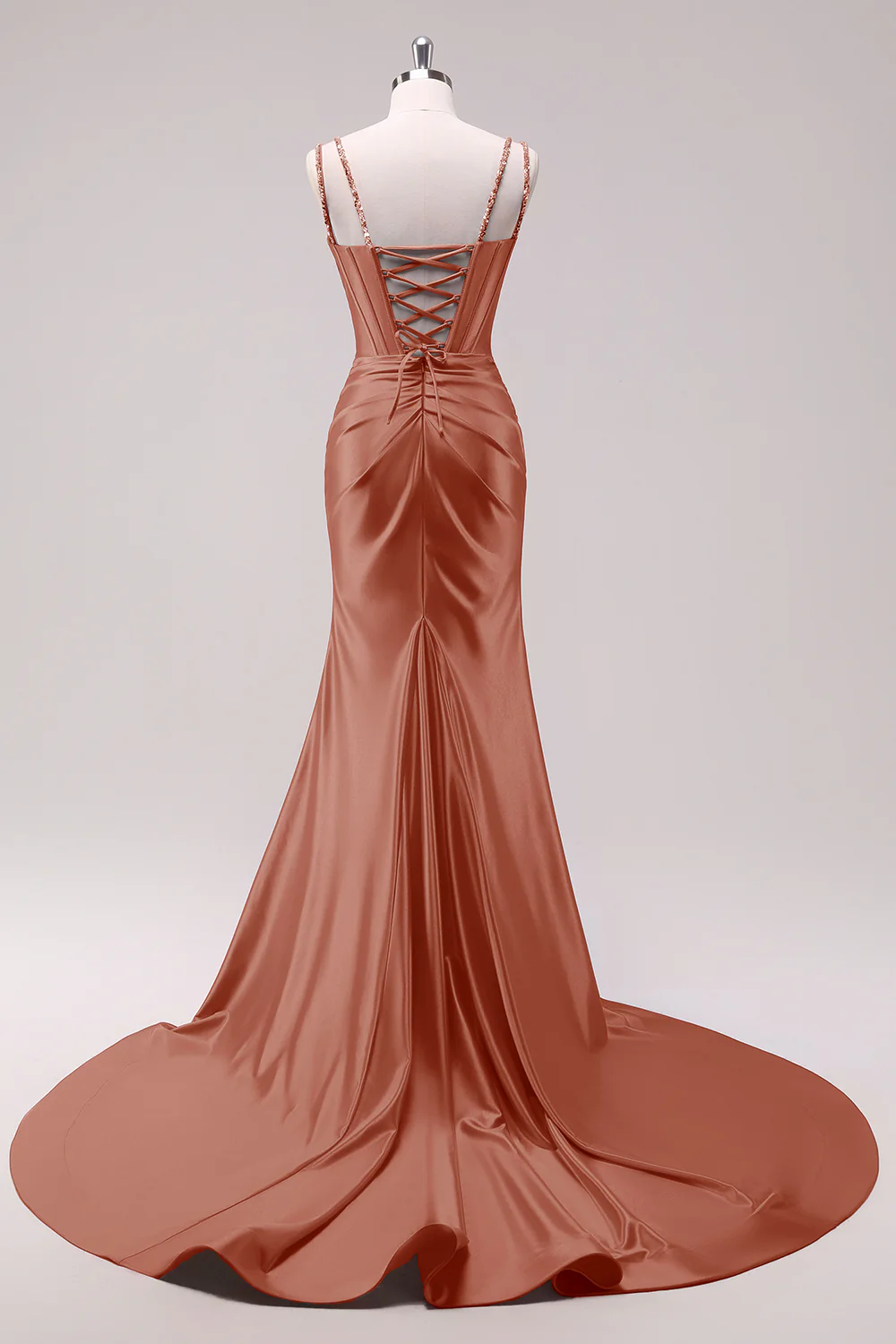 Fuchsia Mermaid Spaghetti Straps Corset Sequin Prom Dress with Slit - Image 14