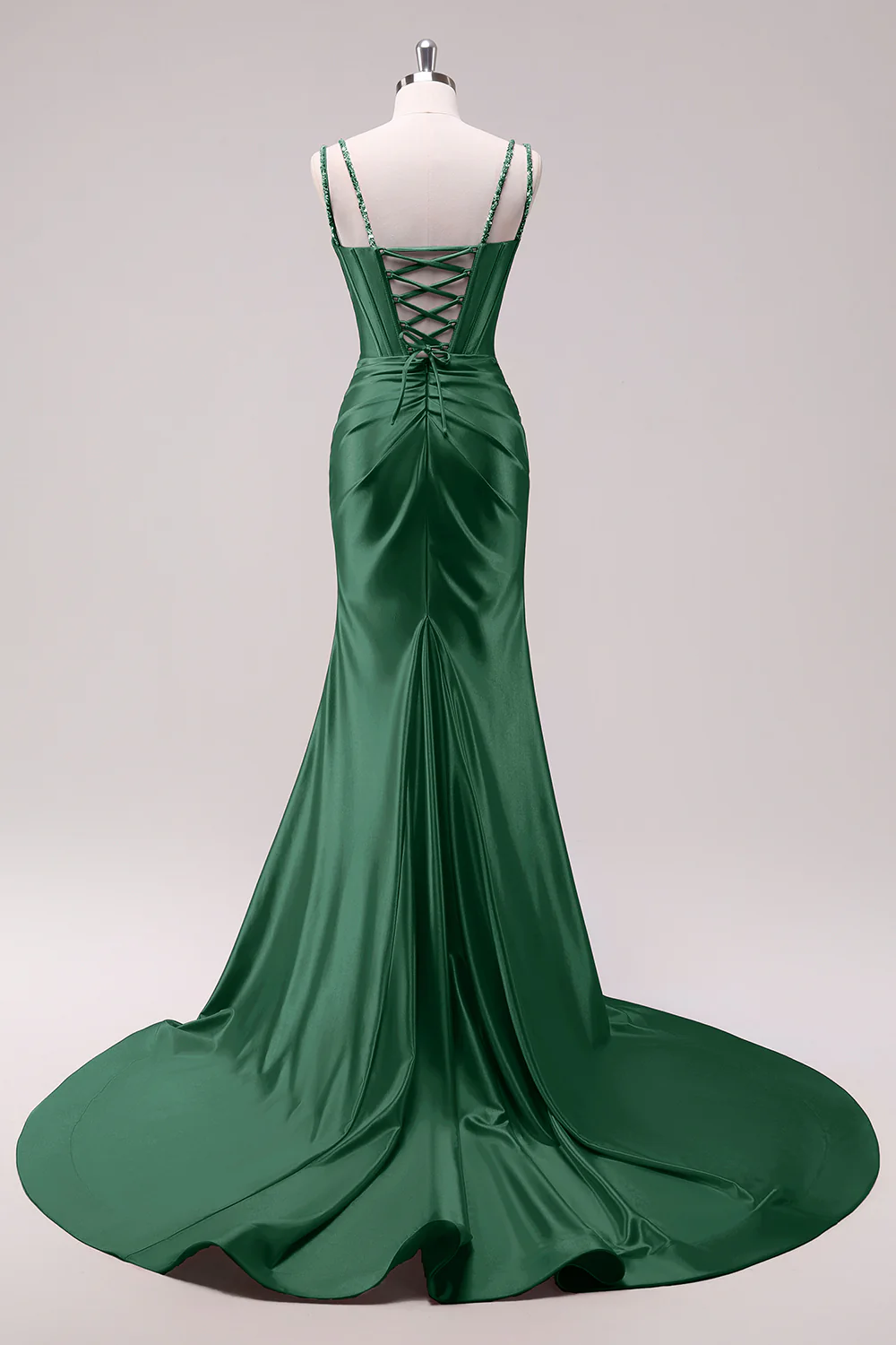 Fuchsia Mermaid Spaghetti Straps Corset Sequin Prom Dress with Slit - Image 16