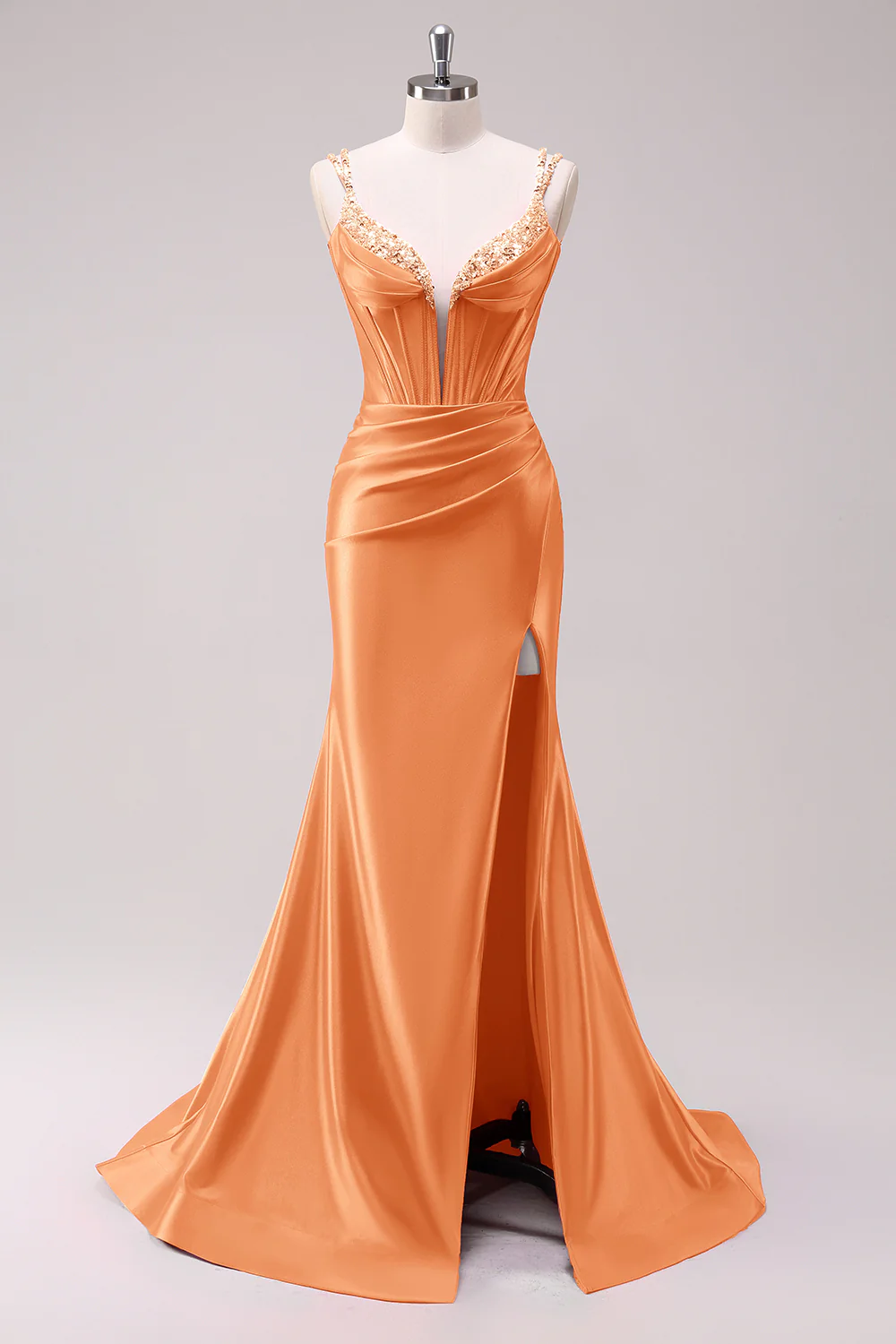 Fuchsia Mermaid Spaghetti Straps Corset Sequin Prom Dress with Slit - Image 17