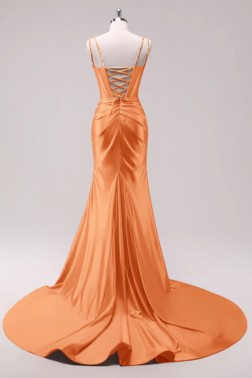 Fuchsia Mermaid Spaghetti Straps Corset Sequin Prom Dress with Slit - Image 18