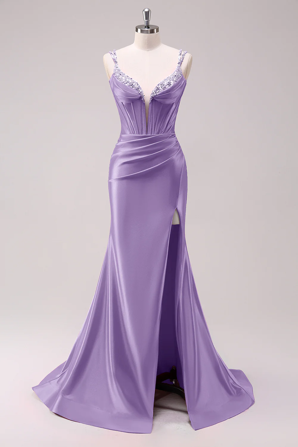 Fuchsia Mermaid Spaghetti Straps Corset Sequin Prom Dress with Slit - Image 19