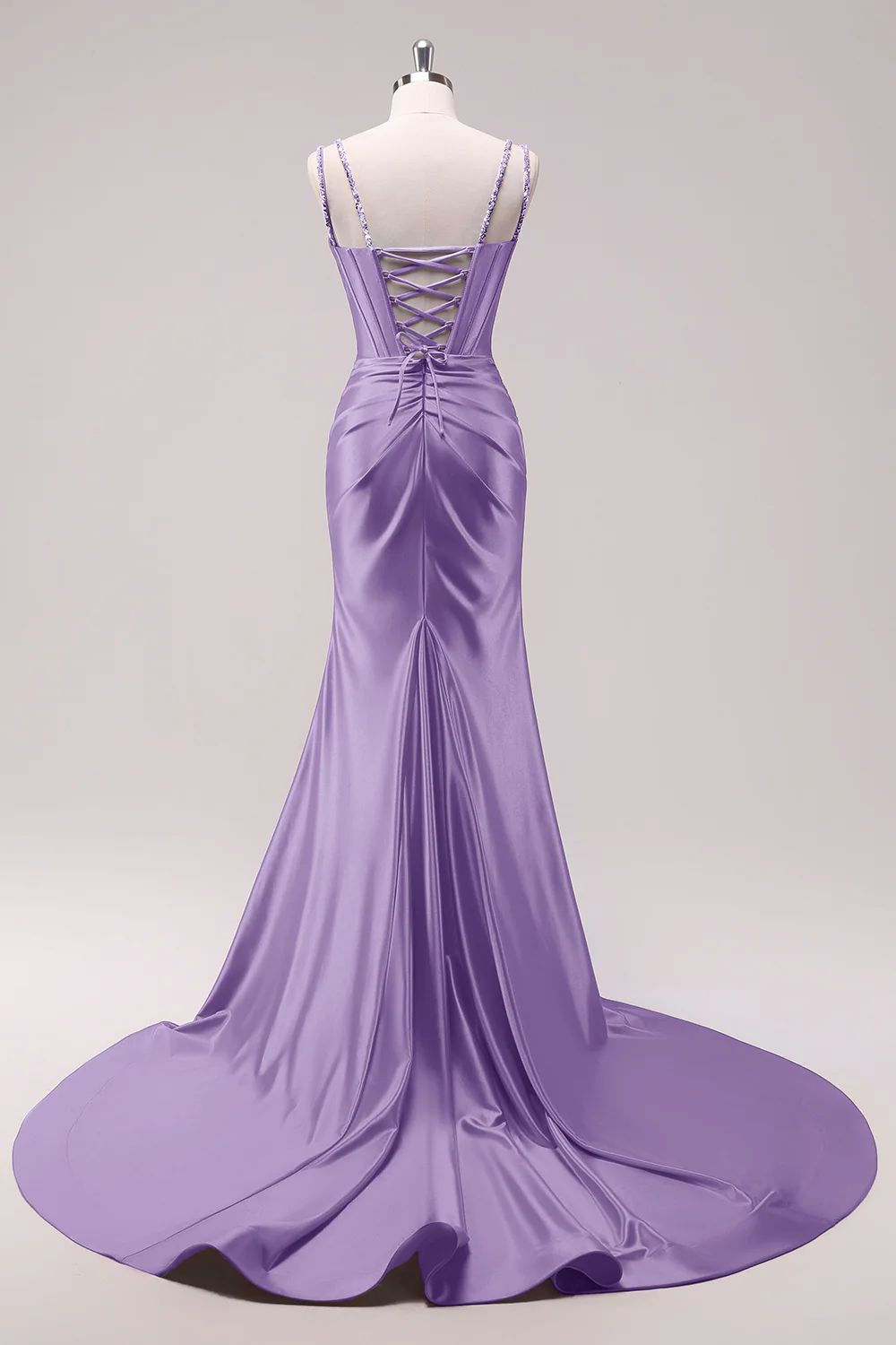 Fuchsia Mermaid Spaghetti Straps Corset Sequin Prom Dress with Slit - Image 20
