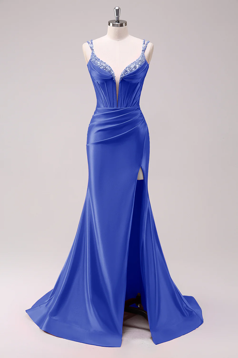 Fuchsia Mermaid Spaghetti Straps Corset Sequin Prom Dress with Slit - Image 21