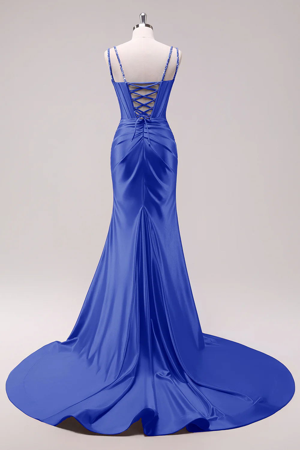 Fuchsia Mermaid Spaghetti Straps Corset Sequin Prom Dress with Slit - Image 22