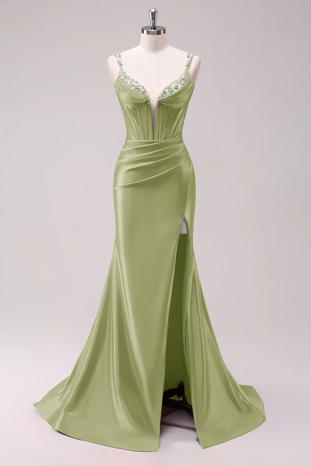 Fuchsia Mermaid Spaghetti Straps Corset Sequin Prom Dress with Slit - Image 23