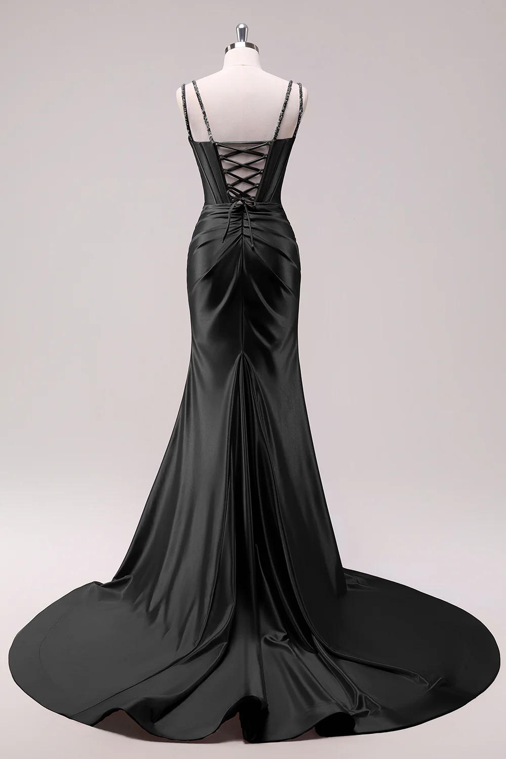 Fuchsia Mermaid Spaghetti Straps Corset Sequin Prom Dress with Slit - Image 8