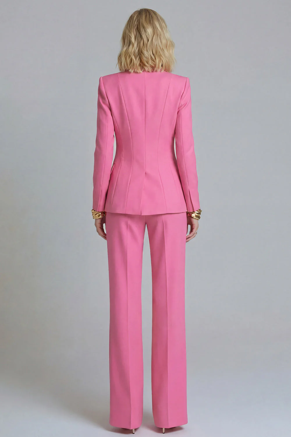 Fuchsia Peak Lapel 2-piece One Button Women's Work Suits - Image 2