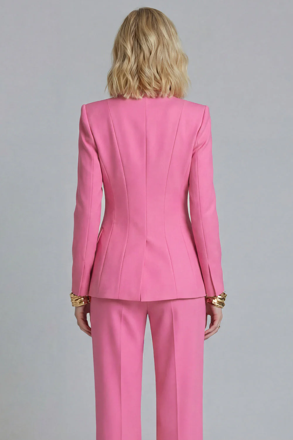 Fuchsia Peak Lapel 2-piece One Button Women's Work Suits - Image 4