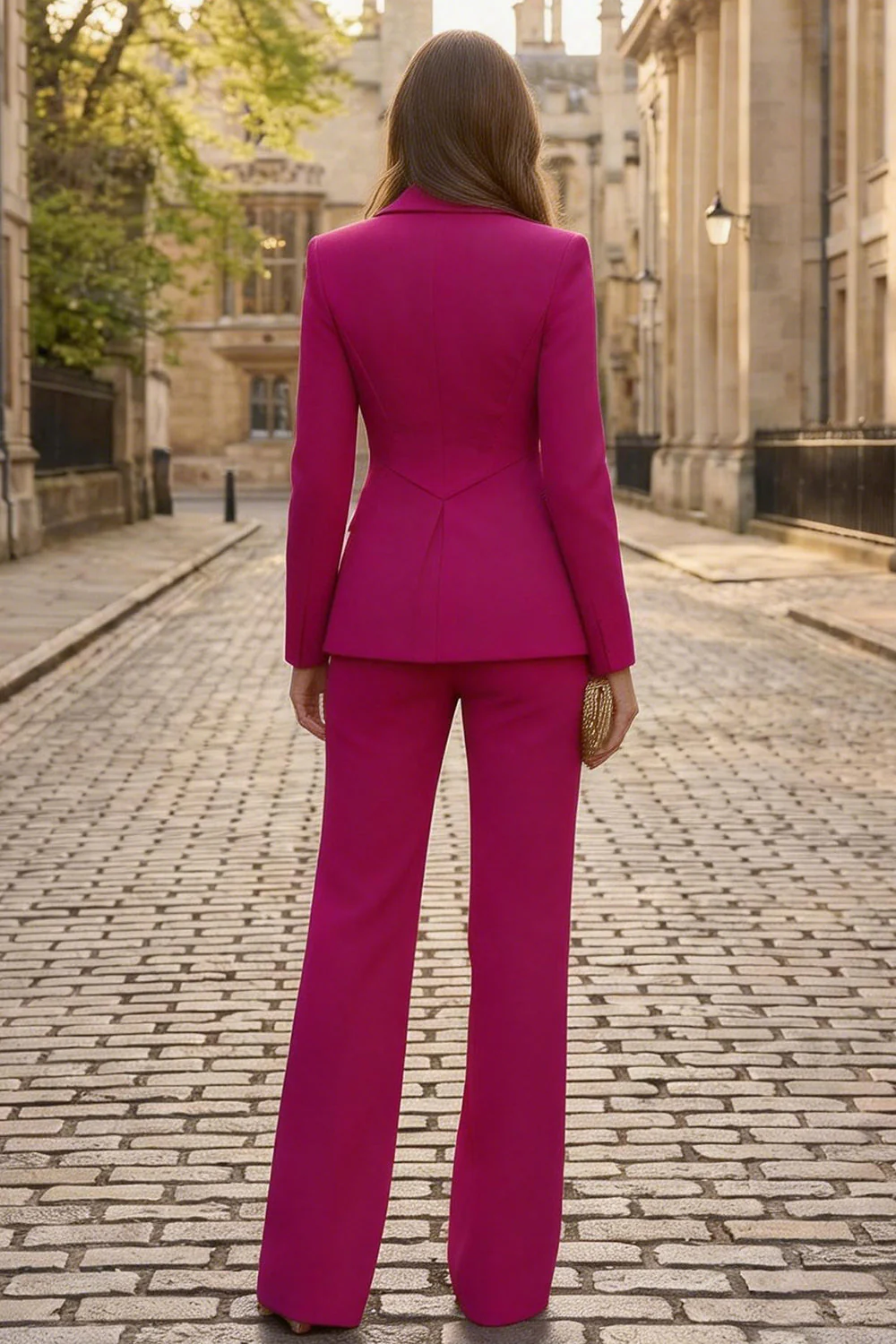Fuchsia Peak Lapel 2 Piece Slim Fit Women's Business Suits - Image 2