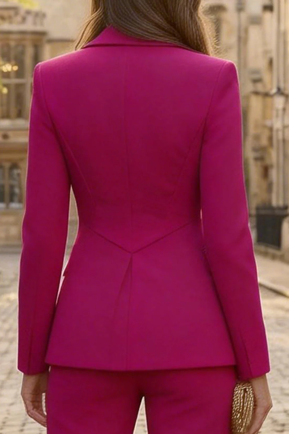 Fuchsia Peak Lapel 2 Piece Slim Fit Women's Business Suits - Image 4