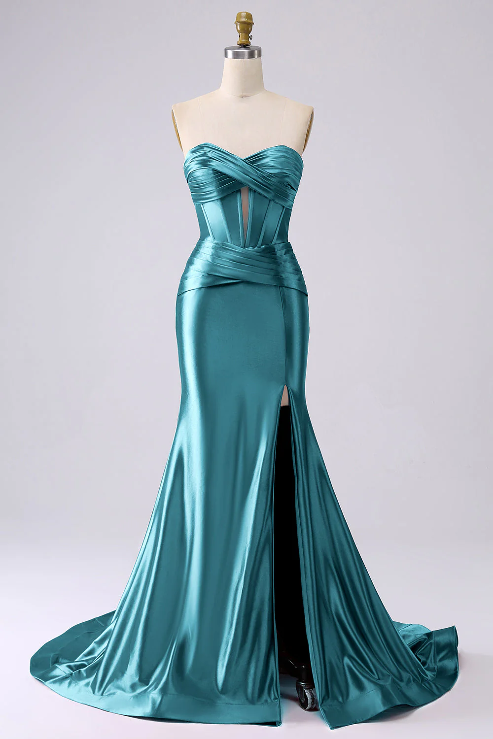 Fuchsia Strapless Satin Mermaid Corset Long PLus Size Prom Dress with Slit - Image 10