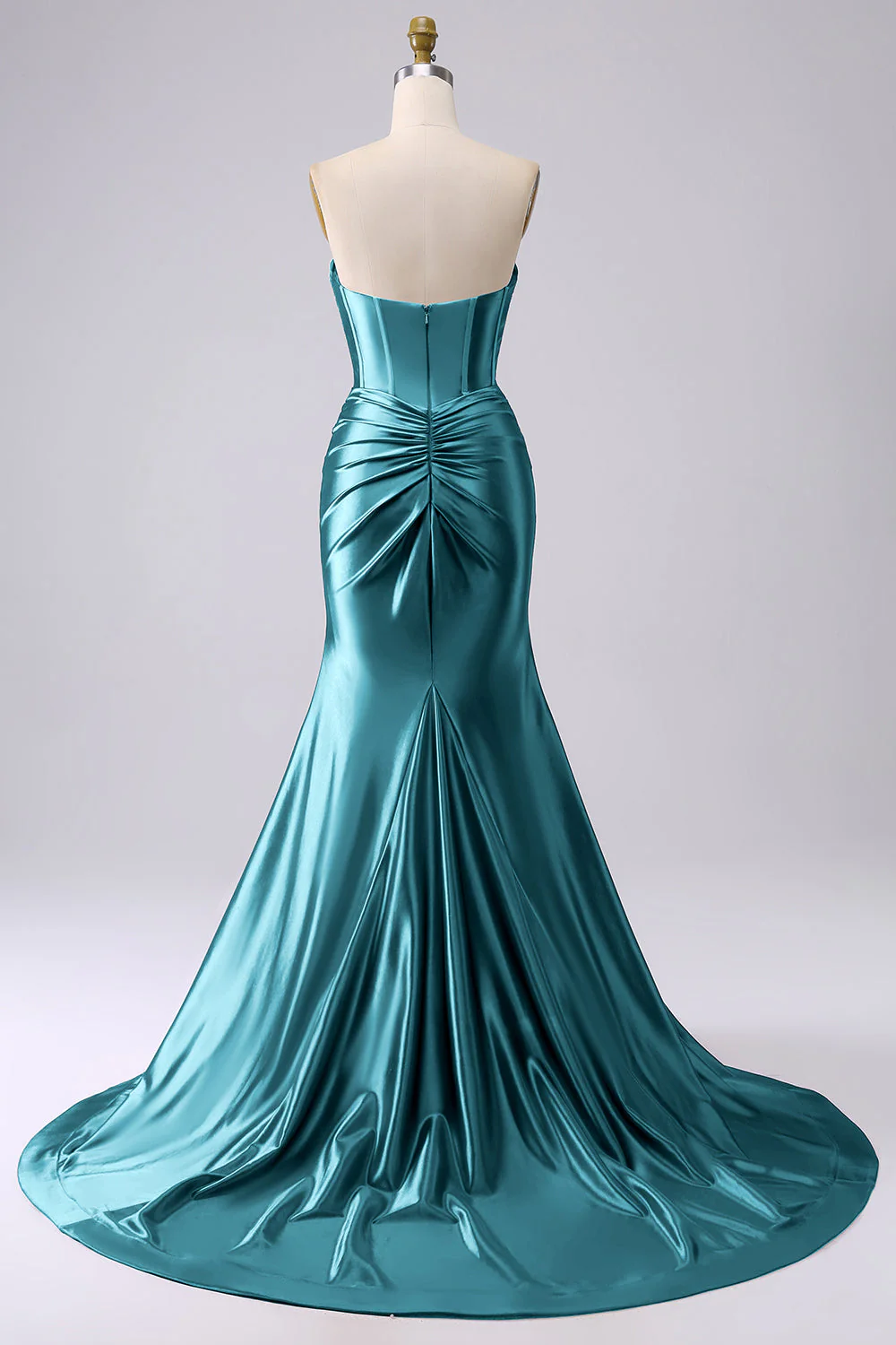 Fuchsia Strapless Satin Mermaid Corset Long PLus Size Prom Dress with Slit - Image 11